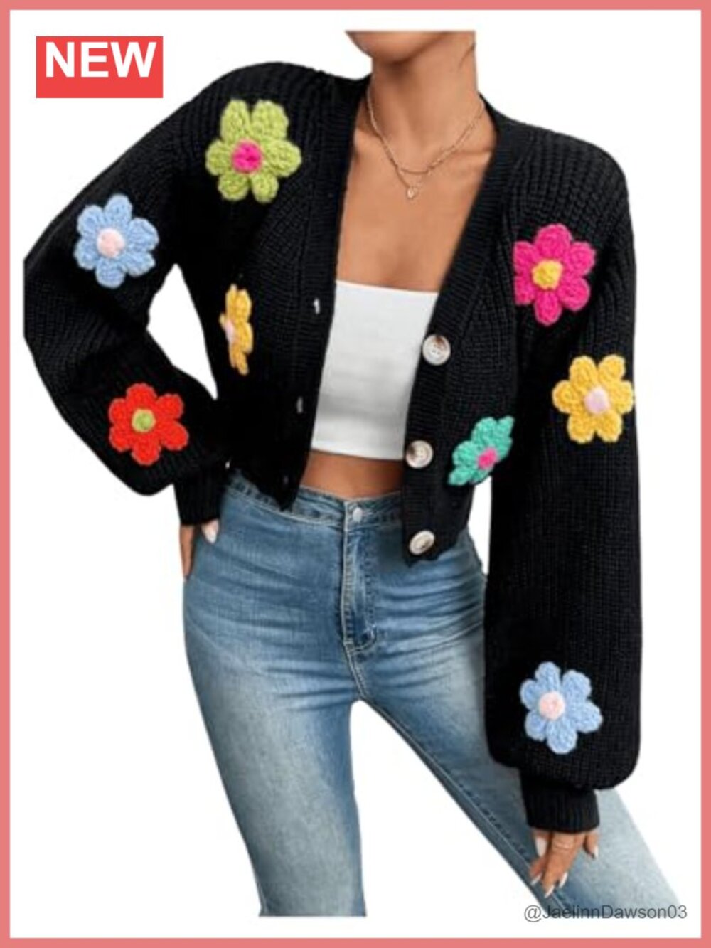 SHENHE Women's Button Down Lantern Sleeve V Neck Knitted Cropped Cardigan